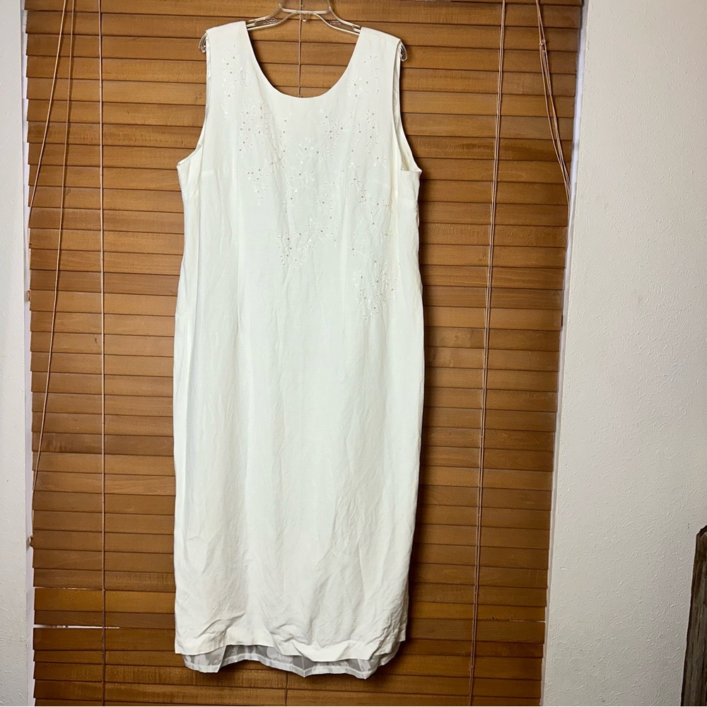 Jessica Howard Woman Linen Blend Long Dress Bead Embroidered Beach Coastal 24